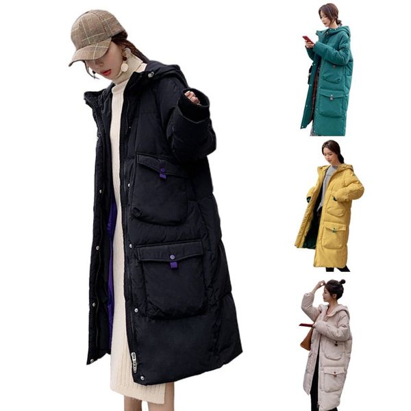 women winter padded puffer coat hooded 4 pockets solid midi long parkas jacket, Black
women winter padded puffer coat hooded 4 pockets solid midi long parkas jacket, Black
