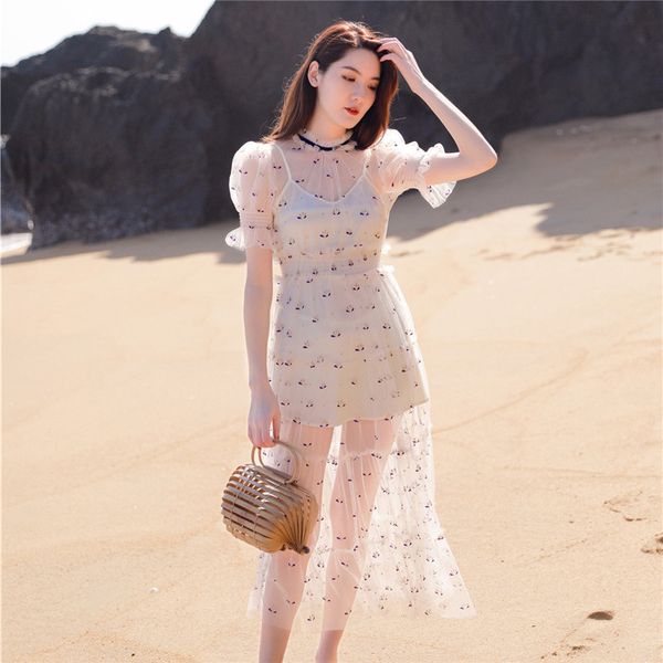 beach summer women gauze sweet dress bohemian stand collar puff sleeve dresses female embroidery knee length voile lady dresses, White
beach summer women gauze sweet dress bohemian stand collar puff sleeve dresses female embroidery knee length voile lady dresses, White