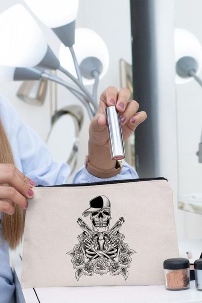 angemiel clutch gangster skeleton man makeup bag, Silver