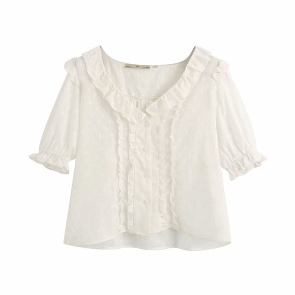 2020 summer women v-neck blouses and shirts short sleeve ruffles white female street thin dot shirt camisa blusas
2020 summer women v-neck blouses and shirts short sleeve ruffles white female street thin dot shirt camisa blusas