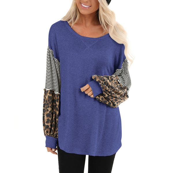 women leopard print round collar long sleeve splicing striped hoodies lady casual patchwork pullovers sweatshirts mujer, Black
women leopard print round collar long sleeve splicing striped hoodies lady casual patchwork pullovers sweatshirts mujer, Black