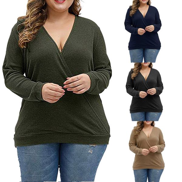 2019 women plus size 5xl casual pullover plus size women v-neck long sleeve solid wrap deep cross pullover blouse, Black
2019 women plus size 5xl casual pullover plus size women v-neck long sleeve solid wrap deep cross pullover blouse, Black