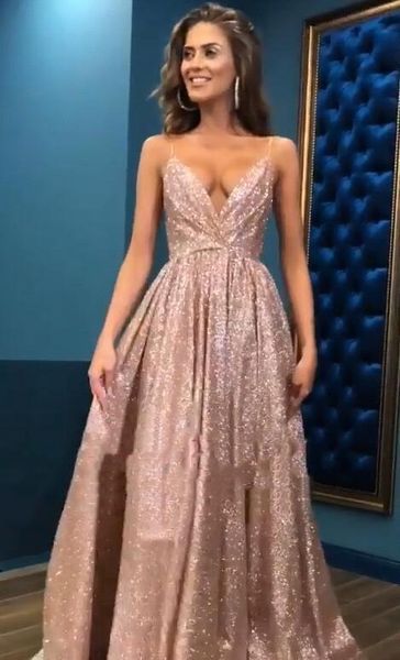 spagehtti straps sequined prom dresses 2019 blingbling a line v neck low back evening gowns formal vestidos p015, Black
spagehtti straps sequined prom dresses 2019 blingbling a line v neck low back evening gowns formal vestidos p015, Black