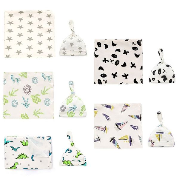 2 pcs/set infant swaddle blankets newborn baby boy girls receiving wraps beanie sleepsacks shower gifts