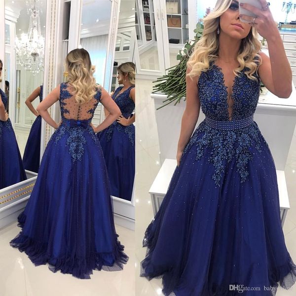 2019 navy blue evening dresses sheer deep v neck lace appliqued beaded pearls tulle prom dress illusion back formal evening gowns, Black;red
2019 navy blue evening dresses sheer deep v neck lace appliqued beaded pearls tulle prom dress illusion back formal evening gowns, Black;red