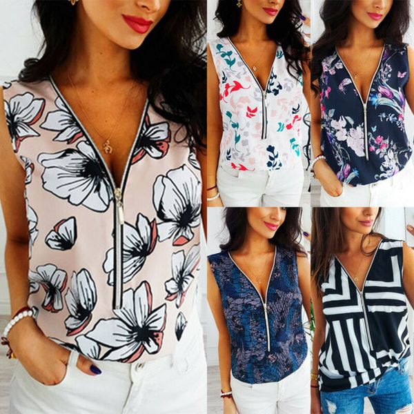 Women Ladies V Neck Zipper Sleeveless T Shirt Blouse Floral Striped Office Vests
Women Ladies V Neck Zipper Sleeveless T Shirt Blouse Floral Striped Office Vests
