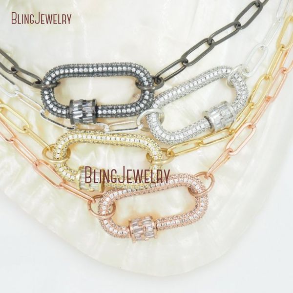 paper clip chain choker necklace baguette oval cz carabiner lock screw clasp necklace nm30776, Silver
paper clip chain choker necklace baguette oval cz carabiner lock screw clasp necklace nm30776, Silver
