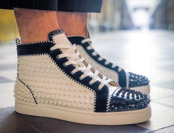 brand stuff shoes sporty spikes 2 high red bottom men's shoes sneaker spiked black and white patent leather full studded luxury designe
brand stuff shoes sporty spikes 2 high red bottom men's shoes sneaker spiked black and white patent leather full studded luxury designe