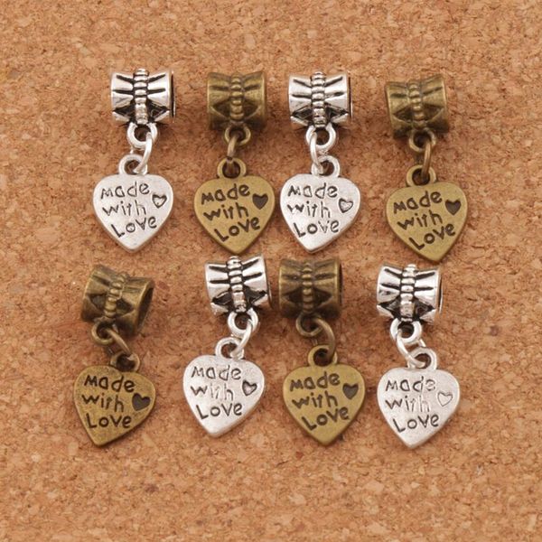 100pcs/lot antique silver bronze 9.8x23.5mm made with love heart metal big hole bead charm pendant fit european charm bracelets jewelry gift, Bronze;silver
100pcs/lot antique silver bronze 9.8x23.5mm made with love heart metal big hole bead charm pendant fit european charm bracelets jewelry gift, Bronze;silver