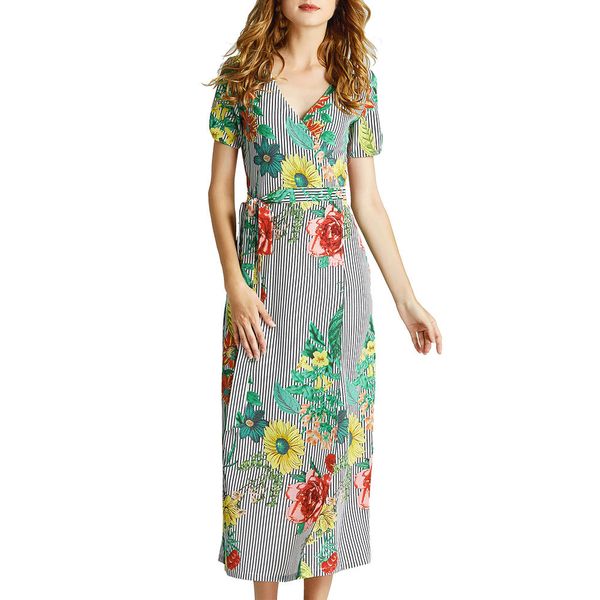 2018 dress female new fashion womens floral stripe print v-neck short sleeve belt bandage long dress vestidos robe, Black;gray
2018 dress female new fashion womens floral stripe print v-neck short sleeve belt bandage long dress vestidos robe, Black;gray