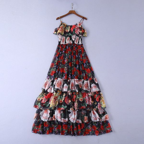 milan runway 2019 spaghetti straps roses print long women dress designer cascading ruffles vestidos de festa beach holiday gown yy-33, Black
milan runway 2019 spaghetti straps roses print long women dress designer cascading ruffles vestidos de festa beach holiday gown yy-33, Black