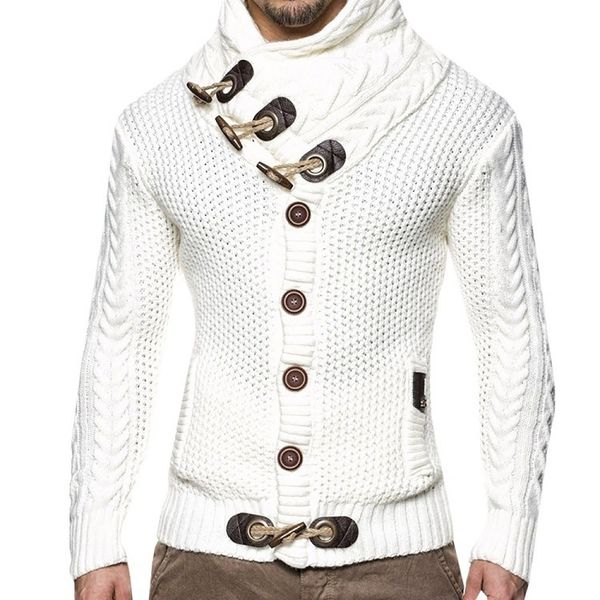 

Spring autumn men sweater large size horn button sweaters turtle neck black gray white brown Men's cardigans