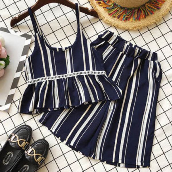 2pcs kids baby girls clothes striped outfits + suspender pants clothes set summer wear, White
2pcs kids baby girls clothes striped outfits + suspender pants clothes set summer wear, White