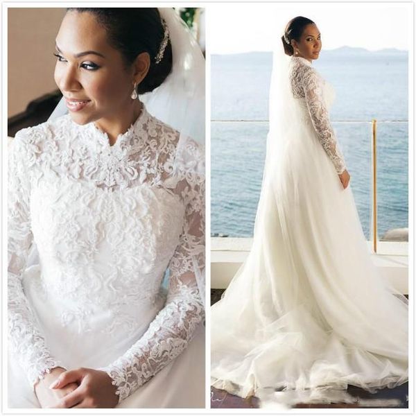muslim wedding dresses high neck a line lace applique sweep train long sleeves custom made pleats wedding bridal gowns 119, White
muslim wedding dresses high neck a line lace applique sweep train long sleeves custom made pleats wedding bridal gowns 119, White