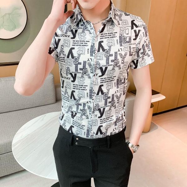shirt men summer letters print short sleeve casual shirts men dress clothes korean streetwear social chemise homme, White;black
shirt men summer letters print short sleeve casual shirts men dress clothes korean streetwear social chemise homme, White;black