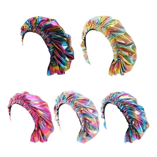 women rainbow holographic metallic night sleep cap reversible large double layer bonnet elastic band hair loss chemo hat, Blue;gray
women rainbow holographic metallic night sleep cap reversible large double layer bonnet elastic band hair loss chemo hat, Blue;gray
