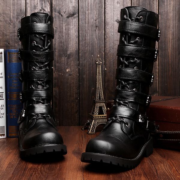 men fashion motorcycle shoes pu leather rock mid-calf buckle motorbike boots punk shoes motorcycle boots a378, Black
men fashion motorcycle shoes pu leather rock mid-calf buckle motorbike boots punk shoes motorcycle boots a378, Black