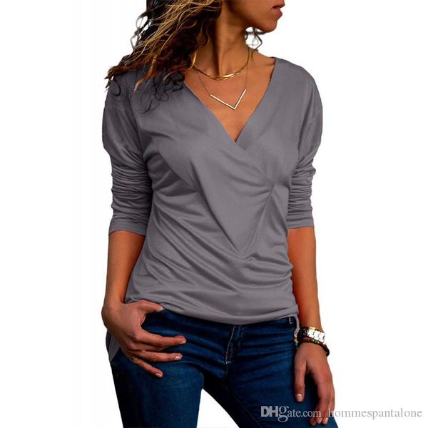 fashion pure color ladies tshirt spring autumn designer v neck women tees casual panelled female apparel with ruched, White
fashion pure color ladies tshirt spring autumn designer v neck women tees casual panelled female apparel with ruched, White