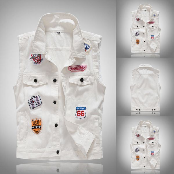 men sleeveless vest men's new fashion denim vest casual cowboy jacket in shoulder blouse pgraph waistcoat plus size, Black;white
men sleeveless vest men's new fashion denim vest casual cowboy jacket in shoulder blouse pgraph waistcoat plus size, Black;white