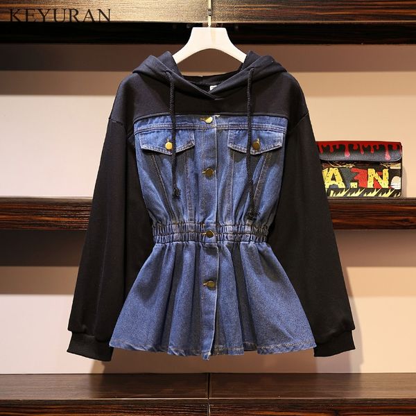 plus size 5xl spring autumn patchwork denim jacket for women hooded long sleeve elastic waist jaen coat casual women's clothing, Black;brown
plus size 5xl spring autumn patchwork denim jacket for women hooded long sleeve elastic waist jaen coat casual women's clothing, Black;brown