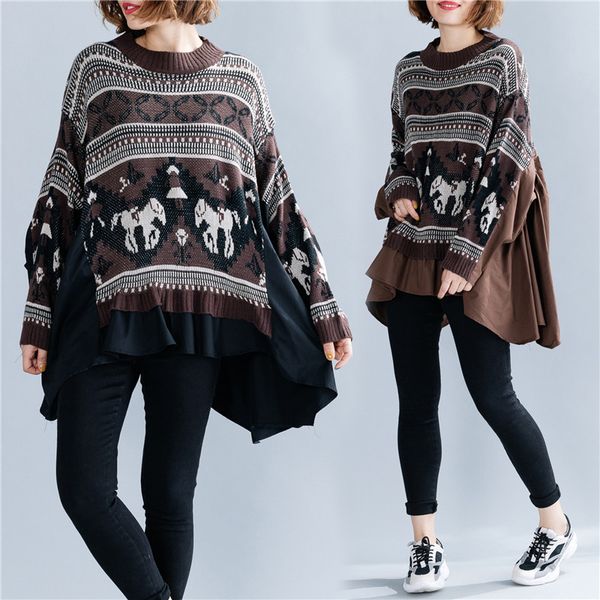 big size 4xl autumn winter women fashion knit sweater spliced female ladies plus large long sleeve irregular loose blouse, White
big size 4xl autumn winter women fashion knit sweater spliced female ladies plus large long sleeve irregular loose blouse, White