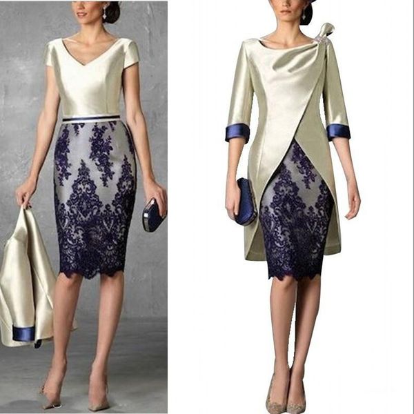 short mother of the bride dresses with jacket v neck half sleeves royal blue lace appliques knee length weddings guest dress prom gowns, Black;red
short mother of the bride dresses with jacket v neck half sleeves royal blue lace appliques knee length weddings guest dress prom gowns, Black;red