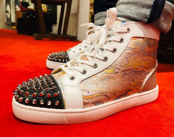 flame glitter leather spikes men's red bottom sneakers luxury designer high studs casual walking outdoor trainers party dress wedding, Black
flame glitter leather spikes men's red bottom sneakers luxury designer high studs casual walking outdoor trainers party dress wedding, Black