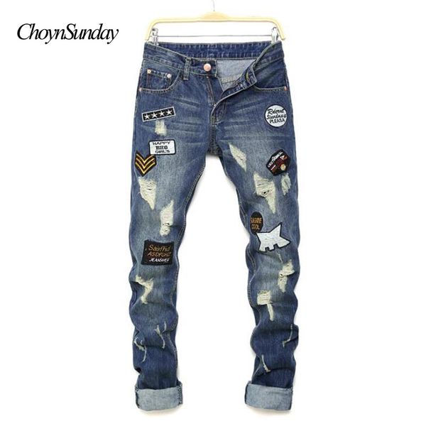 2018 choynsunday new man jeans pants knees holes patches letter printing jeans men's hip hop classic fashion plus y, Blue
2018 choynsunday new man jeans pants knees holes patches letter printing jeans men's hip hop classic fashion plus y, Blue