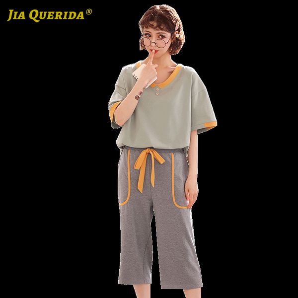 new cute loungewear crew neck woman pajamas set woman clothes summer solid fashion style short sleeve 100% cotton preppy style, Blue;gray
new cute loungewear crew neck woman pajamas set woman clothes summer solid fashion style short sleeve 100% cotton preppy style, Blue;gray