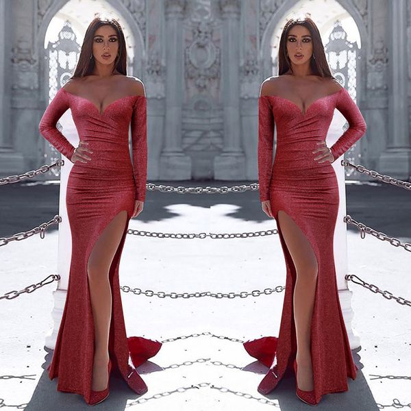 one shoulder 2019 length long sleeves high open fork repair the body package buttock fish tail evening dress, Red;white
one shoulder 2019 length long sleeves high open fork repair the body package buttock fish tail evening dress, Red;white