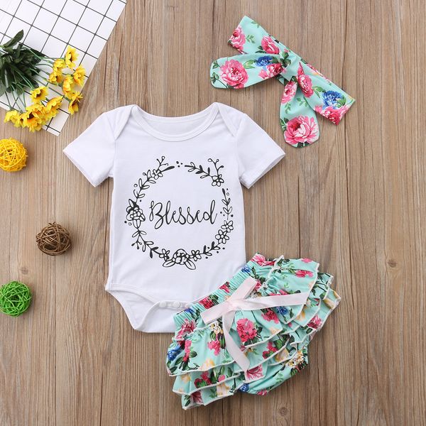 blessed print short sleeve bodysuit + ruffled shorts with headband 3pcs set for baby girl, Pink;blue
blessed print short sleeve bodysuit + ruffled shorts with headband 3pcs set for baby girl, Pink;blue