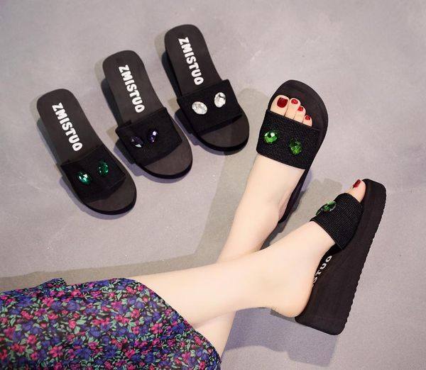 new style slippers female summer outer wear high-heel thick bottomed sandals anti-slip pearl cat's eye slanted heel sandals seas, Black
new style slippers female summer outer wear high-heel thick bottomed sandals anti-slip pearl cat's eye slanted heel sandals seas, Black