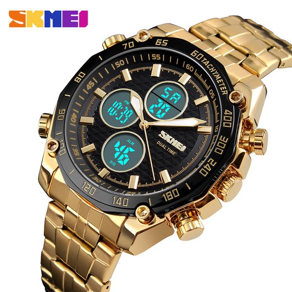 skmei watch men relojes deportivos sports watches golden stainless steel dual time digital quartz wristwatches male clock 1302, Slivery;brown
skmei watch men relojes deportivos sports watches golden stainless steel dual time digital quartz wristwatches male clock 1302, Slivery;brown