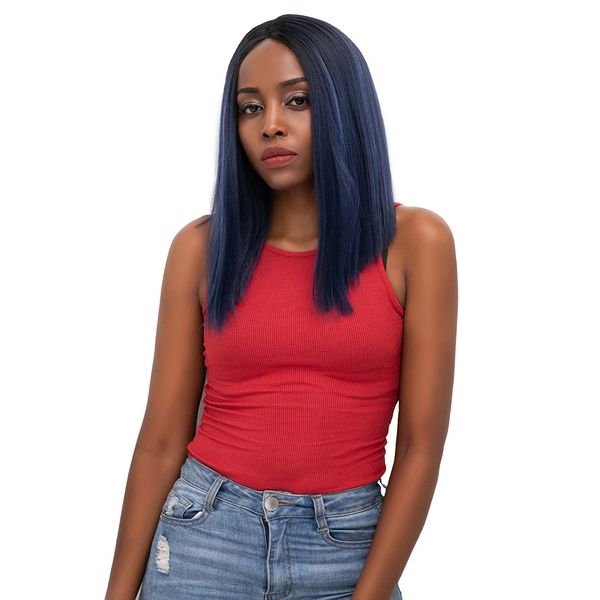 fashion glueless lace frontal ombre natural bob straight short wigs for black women heat resistant synthetic lace front wigs middle part 20, Black;brown 
fashion glueless lace frontal ombre natural bob straight short wigs for black women heat resistant synthetic lace front wigs middle part 20, Black;brown