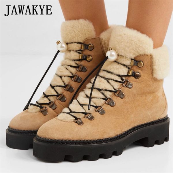jawakye nude suede wool snow boots women pearl lace up thick bottom platform winter shoes woman runway warm short boots femme, Black
jawakye nude suede wool snow boots women pearl lace up thick bottom platform winter shoes woman runway warm short boots femme, Black