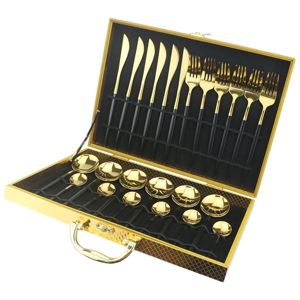 24pcs black gold cutlery set 18/10 stainless steel dinnerware set colorful knife fork spoon tableware kitchen dinner silverware
24pcs black gold cutlery set 18/10 stainless steel dinnerware set colorful knife fork spoon tableware kitchen dinner silverware
