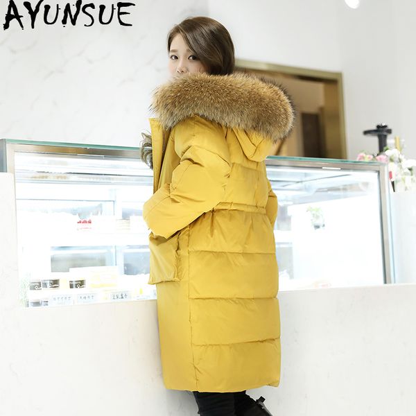ayunsue women's down jacket korean winter coat large fur collar long down jacket woman hooded warm doudoune femme hiver kj2484, Black
ayunsue women's down jacket korean winter coat large fur collar long down jacket woman hooded warm doudoune femme hiver kj2484, Black