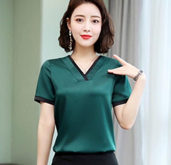 2019 fashion business women shirt new v neck temperament short sleeve chiffon satin blouses office ladies plus size overalls top, White
2019 fashion business women shirt new v neck temperament short sleeve chiffon satin blouses office ladies plus size overalls top, White