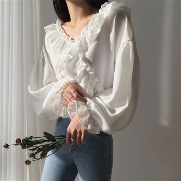 2019 spring chiffon fashion casual loose ruffles women new blouses v-neck solid shirt long sleeve women blusas mujer, White
2019 spring chiffon fashion casual loose ruffles women new blouses v-neck solid shirt long sleeve women blusas mujer, White