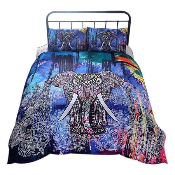 

2pcs/set 3d mandala elephant print duvet cover set single double queen king size bed linen boho quilts comforter bedding sets