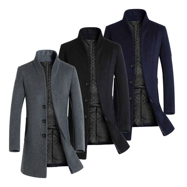 men trench coat autumn winter thicken woolen trench coat jackets business male solid classic medium long overcoat, Black
men trench coat autumn winter thicken woolen trench coat jackets business male solid classic medium long overcoat, Black