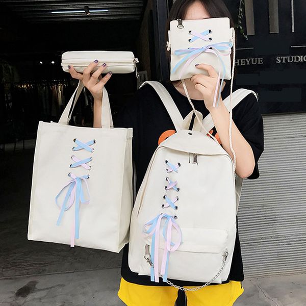 4 pcs/set large capacity bowknot ribbon teenagers casual solid multifunction daily canvas gift travel school bag women backpack
4 pcs/set large capacity bowknot ribbon teenagers casual solid multifunction daily canvas gift travel school bag women backpack