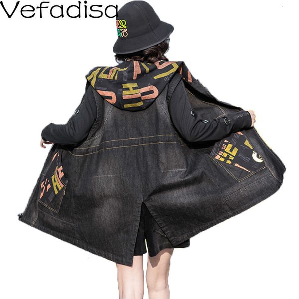 vefadisa hooded denim vest coat woman 2019 winter letter printed vest coat pocket zipper woman casual black qyf924, Black;white 
vefadisa hooded denim vest coat woman 2019 winter letter printed vest coat pocket zipper woman casual black qyf924, Black;white