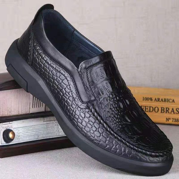 business casual men's genuine leather shoes breathable round toe lazy shoes british crocodile pattern loafer rty67, Black
business casual men's genuine leather shoes breathable round toe lazy shoes british crocodile pattern loafer rty67, Black