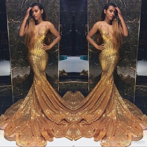 amazing gold sparkling sequins prom dresses deep v neck beaded stones backless sweep train mermaid party evening gowns plus size, Black
amazing gold sparkling sequins prom dresses deep v neck beaded stones backless sweep train mermaid party evening gowns plus size, Black