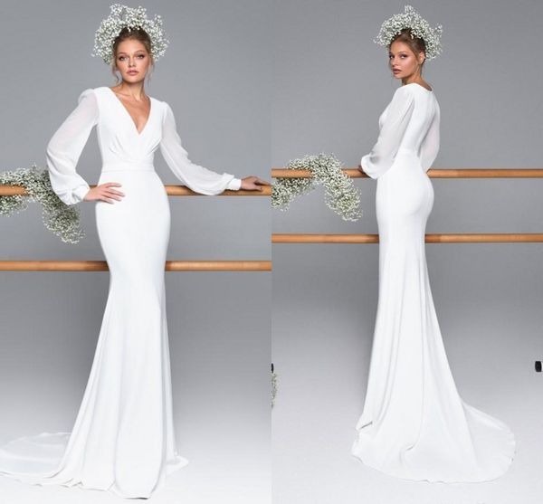 modest mermaid wedding dresses summber beach long sleeve 2020 simple chiffon bridal gowns boho v neck sweep train robes de mariee al6470, White
modest mermaid wedding dresses summber beach long sleeve 2020 simple chiffon bridal gowns boho v neck sweep train robes de mariee al6470, White