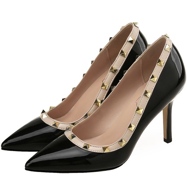 female pumps nude shallow mouth women shoes fashion metal rivet office work wedding shoes ladies fine heel woman high heel, Black
female pumps nude shallow mouth women shoes fashion metal rivet office work wedding shoes ladies fine heel woman high heel, Black
