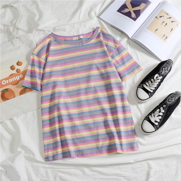 2019 elegant wind rainbow stripe loose short short-sleeved t-shirt female student fashion 2019 elegant wind rainbow stripe loose short s, White
2019 elegant wind rainbow stripe loose short short-sleeved t-shirt female student fashion 2019 elegant wind rainbow stripe loose short s, White