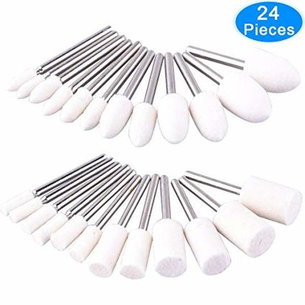 24 pieces of wool felt mounting mandrel set 2 shapes and 6 sizes polished polishing wheel bit 1/8 inch handle
24 pieces of wool felt mounting mandrel set 2 shapes and 6 sizes polished polishing wheel bit 1/8 inch handle