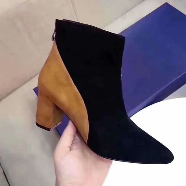 2019ss classic mixcolor short boots suede leather high chunky heels pointed toe woman single boot, Black
2019ss classic mixcolor short boots suede leather high chunky heels pointed toe woman single boot, Black